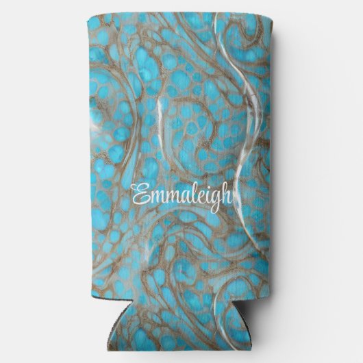 Parelmoer Marmeren Steen Monogram Seltzer Blikjeskoeler (Achterkant)