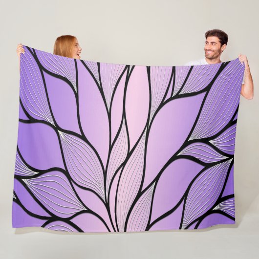 Parelmoer Paarse Creative Leave Pattern Fleece Deken (In situ)