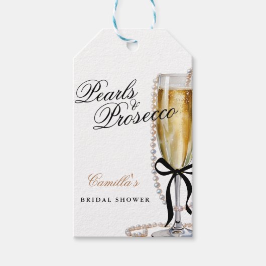 Parelmoer & Prosecco Zwarte Lint Bruidsdiner Cadeaulabel (Voorkant)