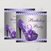 Parelmoeren Paarse Hoge Hakken Schoenen Verjaardag Kaart (Voorkant / Achterkant)