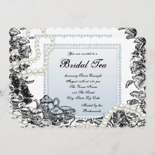  parels blauw bruids thee kaart (Voorkant / Achterkant)