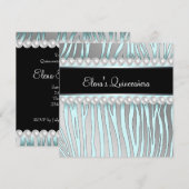 Parels Blauwgroen Blauw Zebra Quinceanera Uitnodig Kaart (Voorkant / Achterkant)