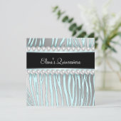 Parels Blauwgroen Blauw Zebra Quinceanera Uitnodig Kaart (Staand voorkant)