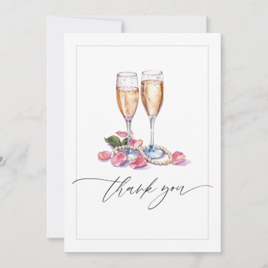Parels, bloemblaadjes en Prosecco Vrijgezellenfees Bedankkaart (Voorkant)