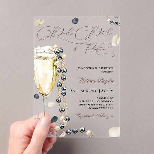 Parels bloemblaadjes en Prosecco Vrijgezellenfeest Acryl Uitnodigingen (Insitu (Draagbaar))