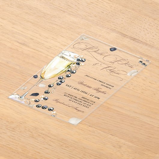 Parels bloemblaadjes en Prosecco Vrijgezellenfeest Acryl Uitnodigingen (Laagn)