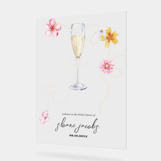 Parels, Bloemblaadjes + Prosecco | Bruiloft Feest  Acryl Bord (Hoek)