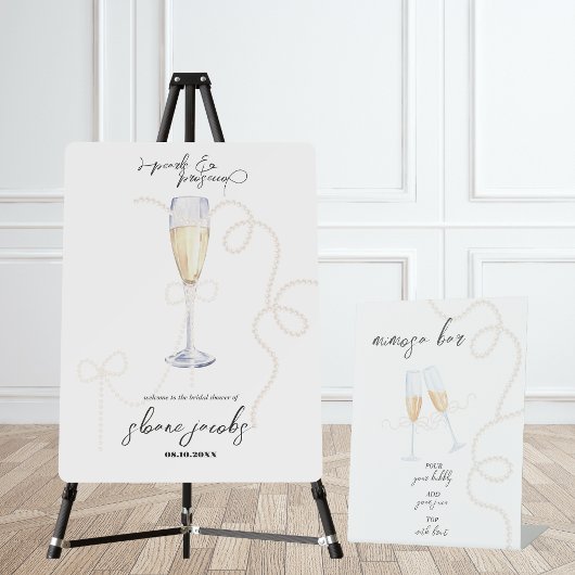 Parels, Bloemblaadjes & Prosecco | Mimosa Bar Brui Reclamebord Met Voetstuk