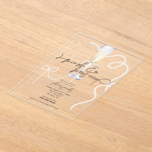 Parels, bloemblaadjes + Prosecco | Pearl Vrijgezel Acryl Uitnodigingen (Laagn)