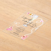 Parels, bloemblaadjes + Prosecco | Trendy Vrijgeze Acryl Uitnodigingen (Laagn)