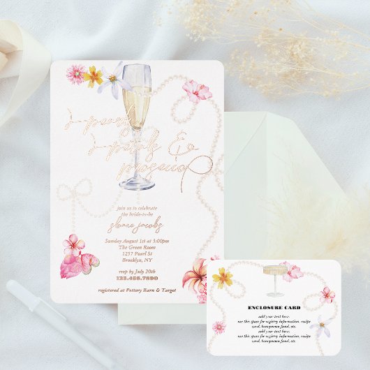 Parels, bloemblaadjes + Prosecco | Trendy Vrijgeze Folie Uitnodiging