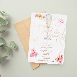 Parels, bloemblaadjes + Prosecco   Trendy Vrijgeze Folie Uitnodiging