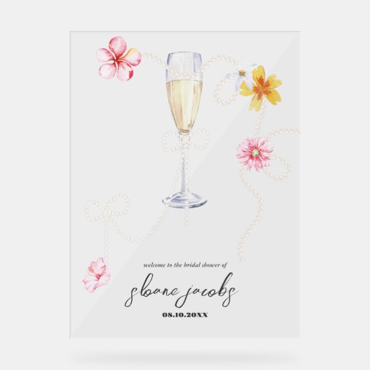 Parels, bloemblaadjes + Prosecco | Vrijgezellenfee Acryl Bord (Voorkant)