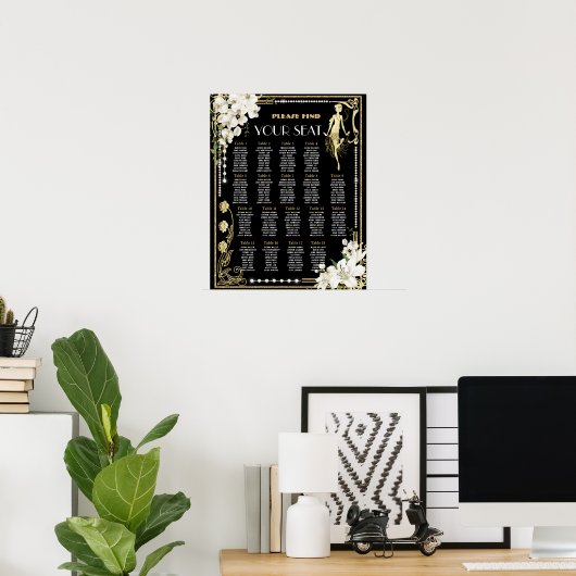 Parels Bloemen Art Deco Gatsby Roaring 20s Zitplaa Poster (Thuiskantoor)