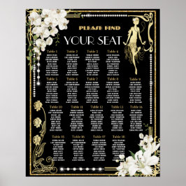 Parels Bloemen Art Deco Gatsby Roaring 20s Zitplaa Poster