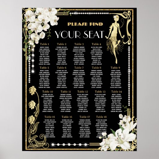 Parels Bloemen Art Deco Gatsby Roaring 20s Zitplaa Poster (Voorkant)