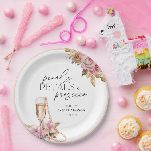 Parels Bloemen & Prosecco Bloemige Bruidsdiner Papieren Bordje (Feest)