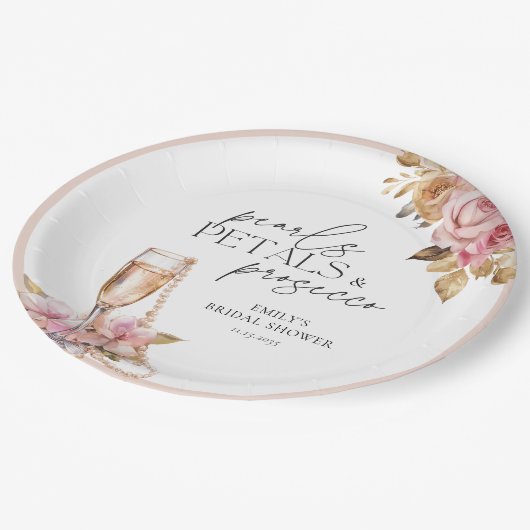 Parels Bloemen & Prosecco Bloemige Bruidsdiner Papieren Bordje (Gekanteld)