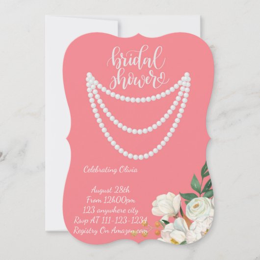 parels bruidsuitnodiging in roze save the date (Voorkant)