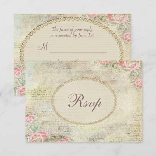 Parels & de Sjofele Elegante Rozen RSVP van het (Voorkant / Achterkant)