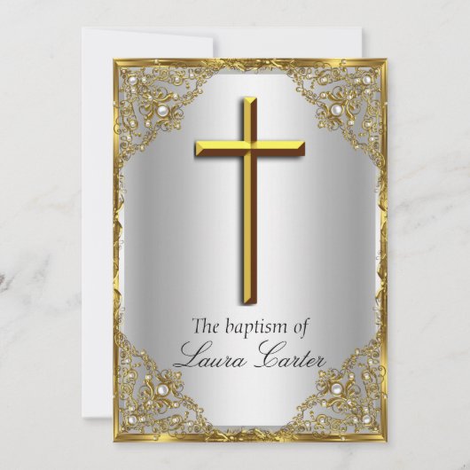 Parels Doopkruis Doop Zilver Goud Kaart (Voorkant)