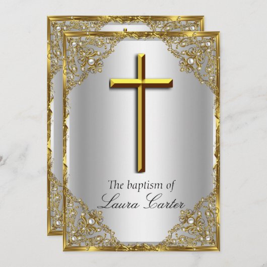 Parels Doopkruis Doop Zilver Goud Kaart (Voorkant / Achterkant)