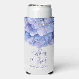 Parels en Blue Hydrangea Bruiloft Gasten Cadeaus Seltzer Blikjeskoeler