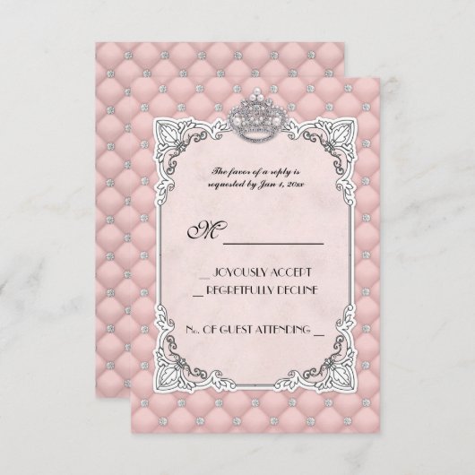 Parels en diamanten bruiloft roze glamoureuze RSVP (Voorkant / Achterkant)
