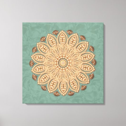 Parels en diamanten Mandala op Aqua Canvas Afdruk (Voorkant)
