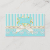 Parels en Kant Aqua Stripes Cream Bow Boutique Visitekaartje (Voorkant)
