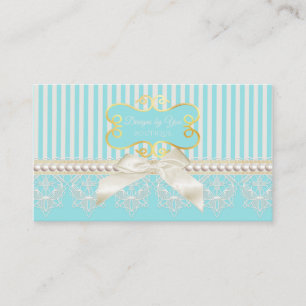 Parels en Kant Aqua Stripes Cream Bow Boutique Visitekaartje
