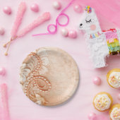 Parels en kant bruiloft | perzikkleurig papieren bordje (Feest)