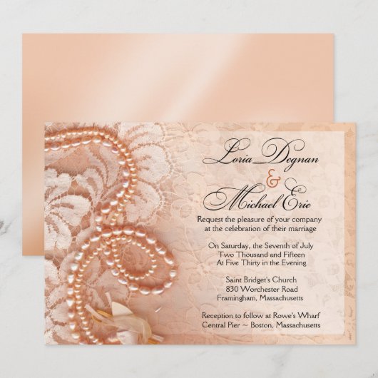Parels en Lace Wedding | perfecte perziken Kaart (Voorkant / Achterkant)