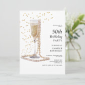 Parels en Prosecco 50e verjaardag cocktail party Kaart (Staand voorkant)