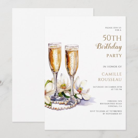 Parels en Prosecco 50ste verjaardagsfeestje Kaart (Voorkant / Achterkant)