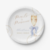 Parels en Prosecco Blauw Vrijgezellenfeest Papier  Papieren Bordje (Voorkant)