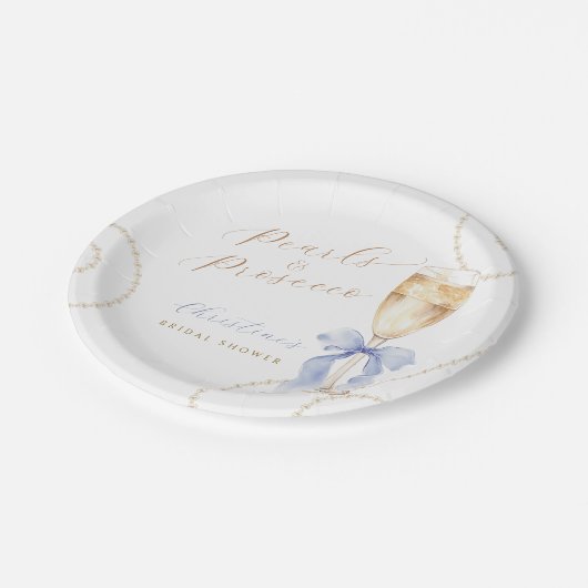 Parels en Prosecco Blauw Vrijgezellenfeest Papier  Papieren Bordje (Gekanteld)