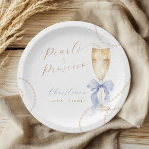 Parels en Prosecco Blauw Vrijgezellenfeest Papier  Papieren Bordje