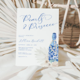 Parels en Prosecco Blue Script Vrijgezellenfeest Kaart
