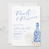 Parels en Prosecco Blue Script Vrijgezellenfeest Kaart (Voorkant)