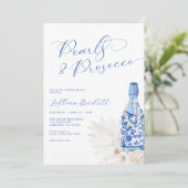 Parels en Prosecco Blue Script Vrijgezellenfeest Kaart (Staand voorkant)