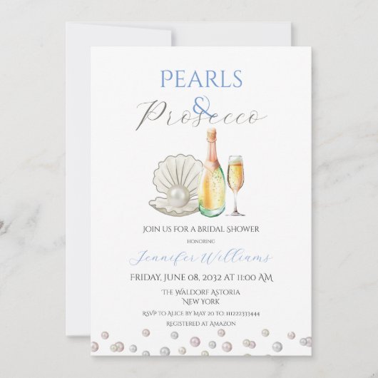 Parels en Prosecco Blue Vrijgezellenfeest Kaart (Voorkant)