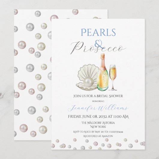 Parels en Prosecco Blue Vrijgezellenfeest Kaart (Voorkant / Achterkant)