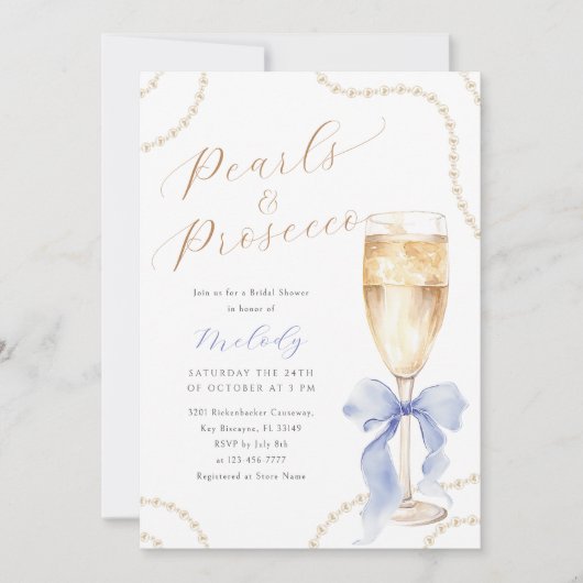 Parels en Prosecco Blue Vrijgezellenfeest Kaart (Voorkant)