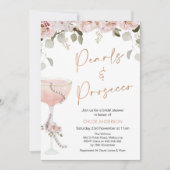 Parels en Prosecco Blush Bloemen Vrijgezellenfeest Kaart (Voorkant)
