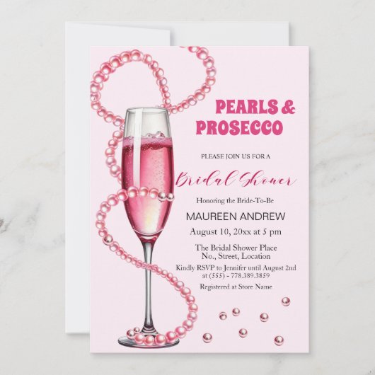 Parels en Prosecco Blush Roze Vrijgezellenfeest Kaart (Voorkant)