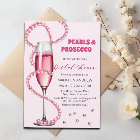 Parels en Prosecco Blush Roze Vrijgezellenfeest Kaart