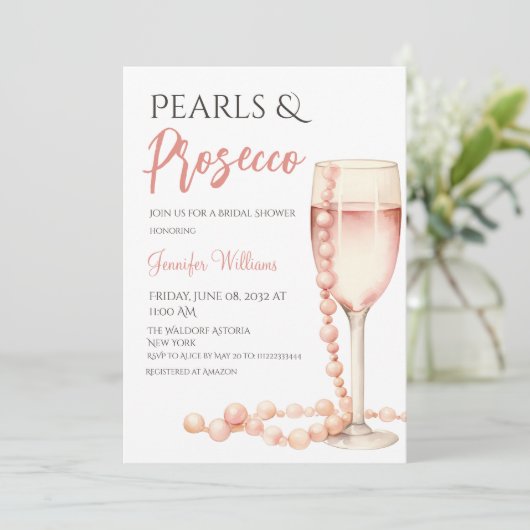 Parels en Prosecco Blush Roze Vrijgezellenfeest Kaart (Staand voorkant)