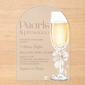 Parels en Prosecco Bow Vrijgezellenfeest Acryl Uitnodigingen (Voorkant)