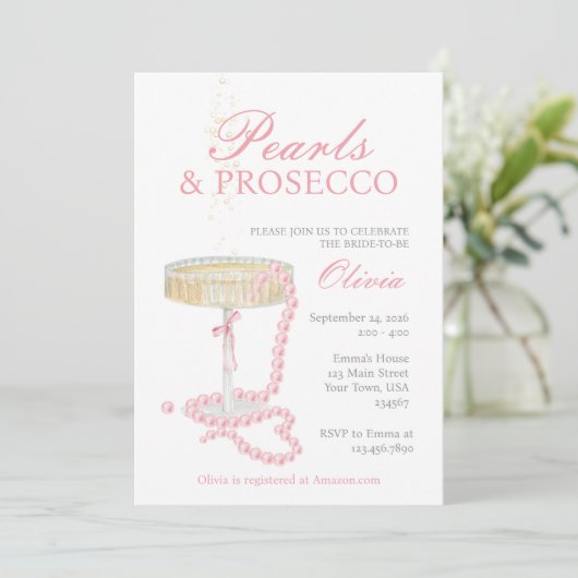 Parels en Prosecco Bridal Shower Uitnodiging (Staand voorkant)